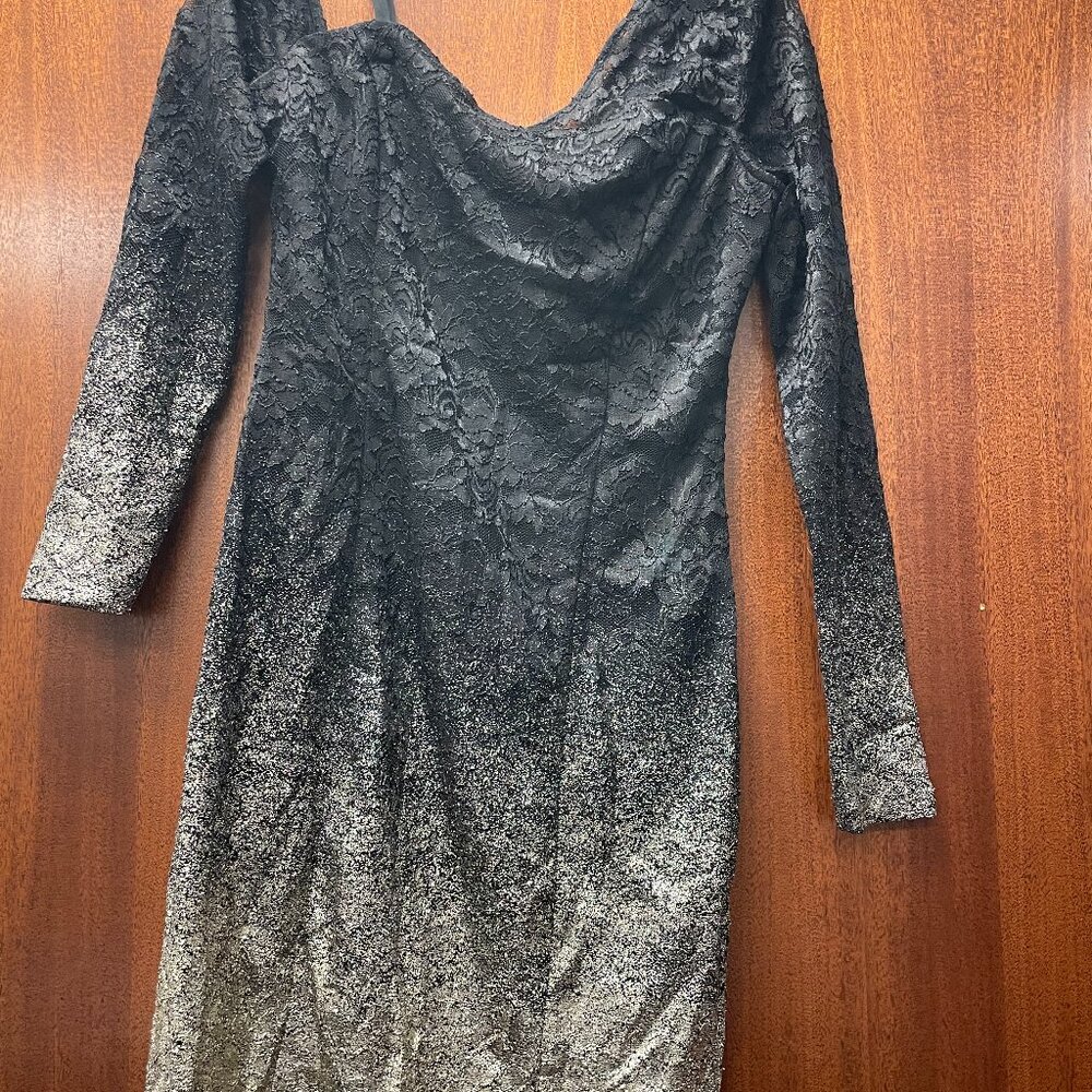 Guess ombre dress fitted with black lace and gold sequin bottom in a size 8
